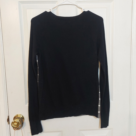 Merona Black Grey White Striped Raglan Sleeve Beaded Crewneck Sweater Size XS - Picture 2 of 10